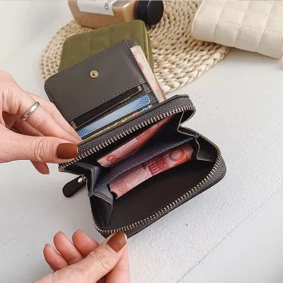 Fashion Plaid PU Leather Small Zipper Wallet With Coin Purse